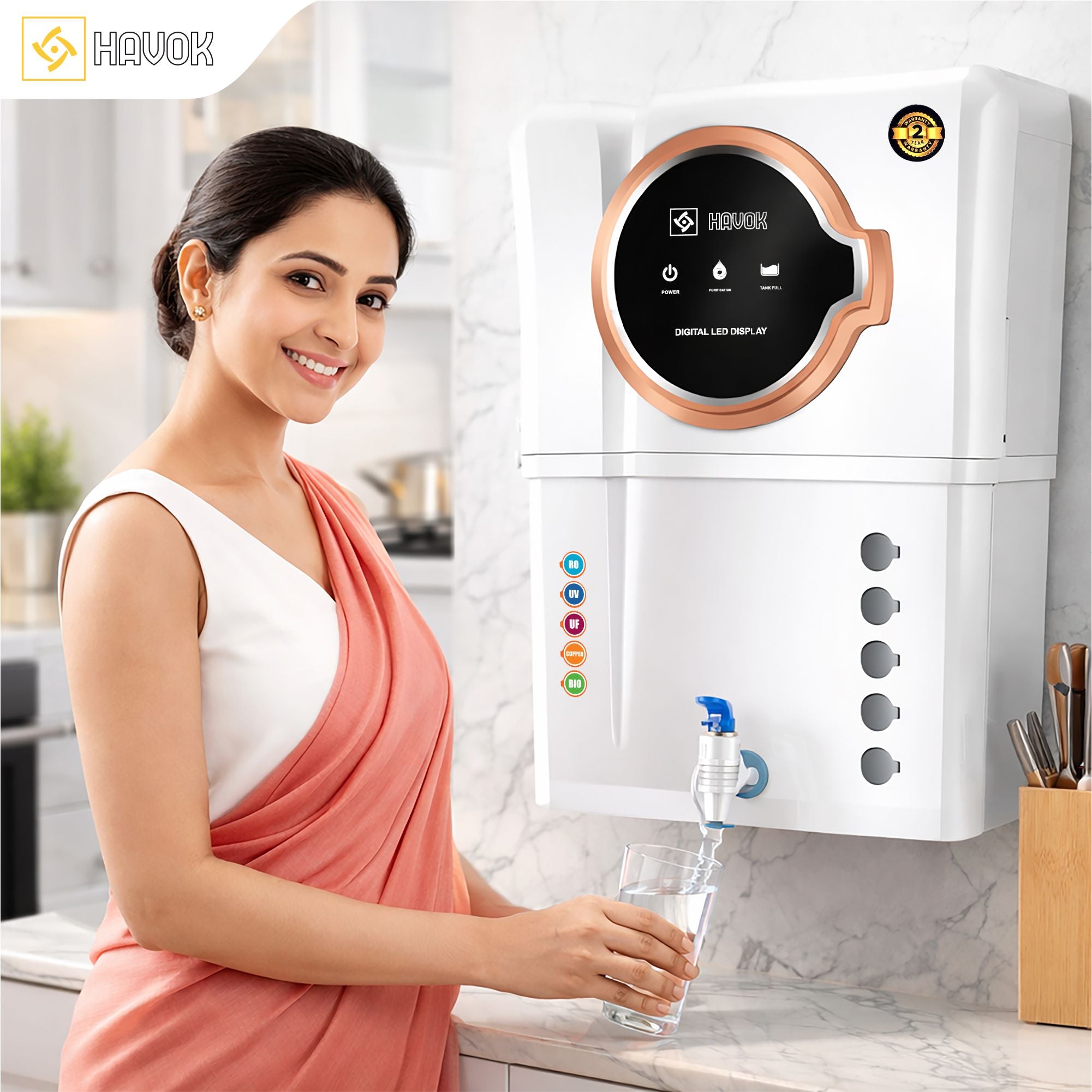 Havok Elite White RO Water Purifier BIS Certified 18L  RO + UV + MF + Minerals + Copper