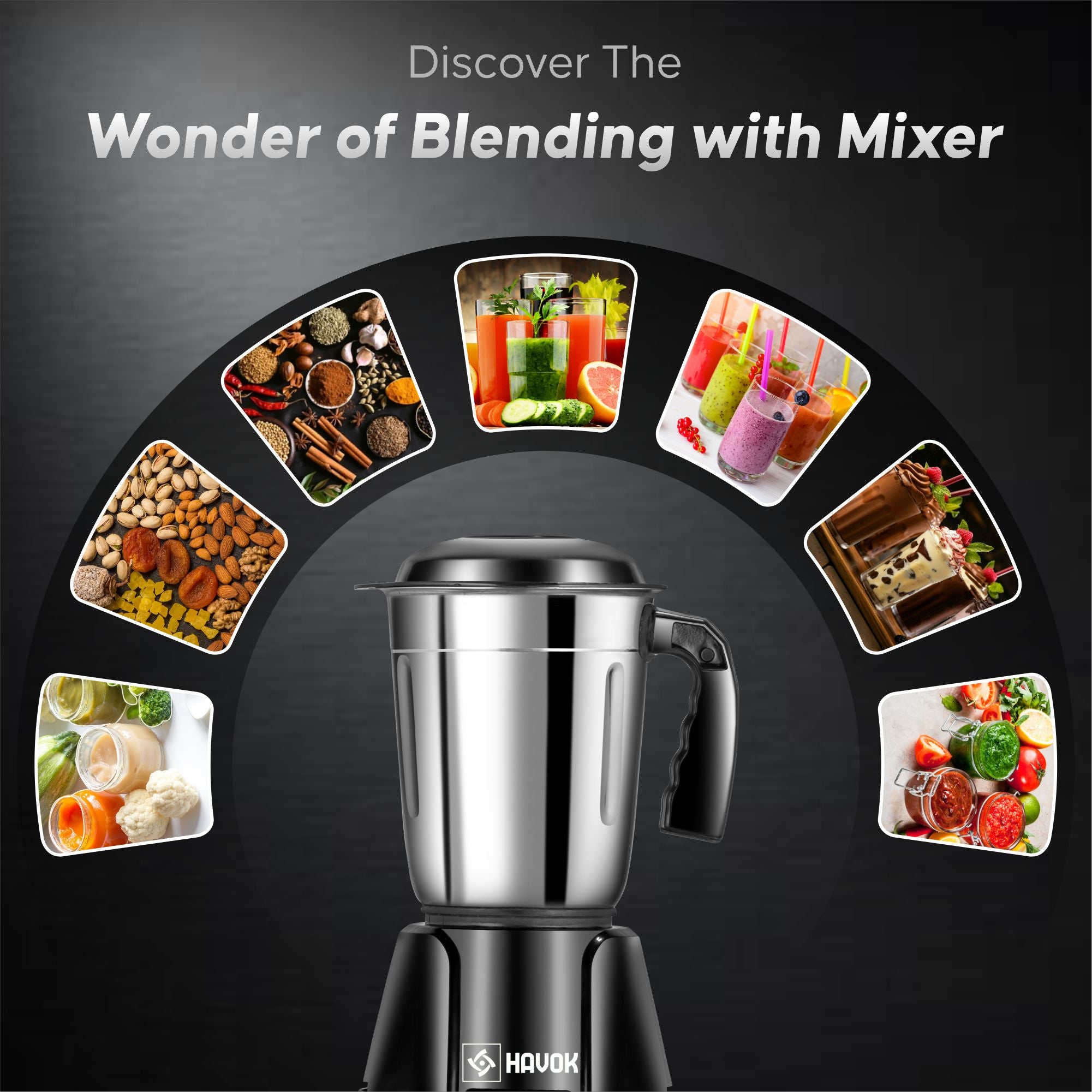 Havok Z Black Edition 750W Juicer Mixer Grinder with 4 Stainless Steel Jars | Multi-Purpose Kitchen Appliance for Grinding & Juicing