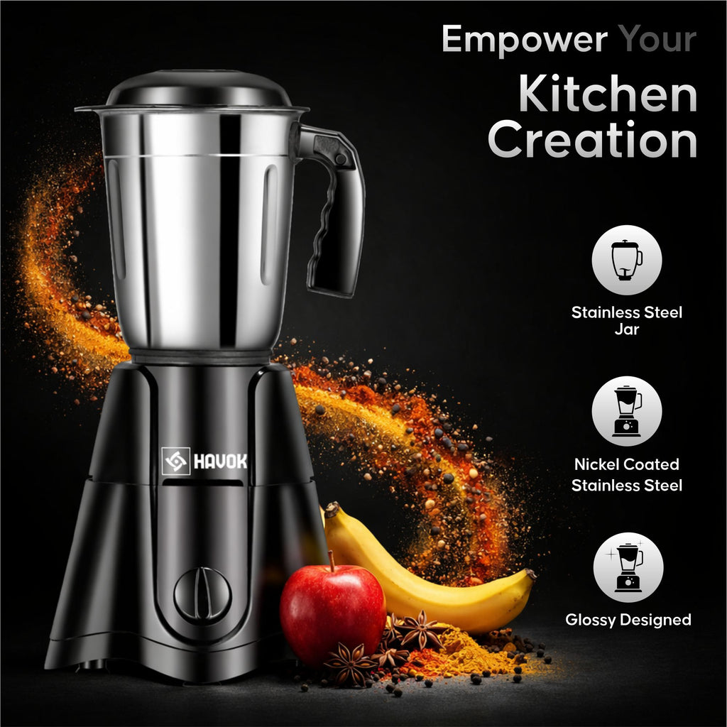 Havok Z Black Edition 750W Juicer Mixer Grinder with 4 Stainless Steel Jars | Multi-Purpose Kitchen Appliance for Grinding & Juicing