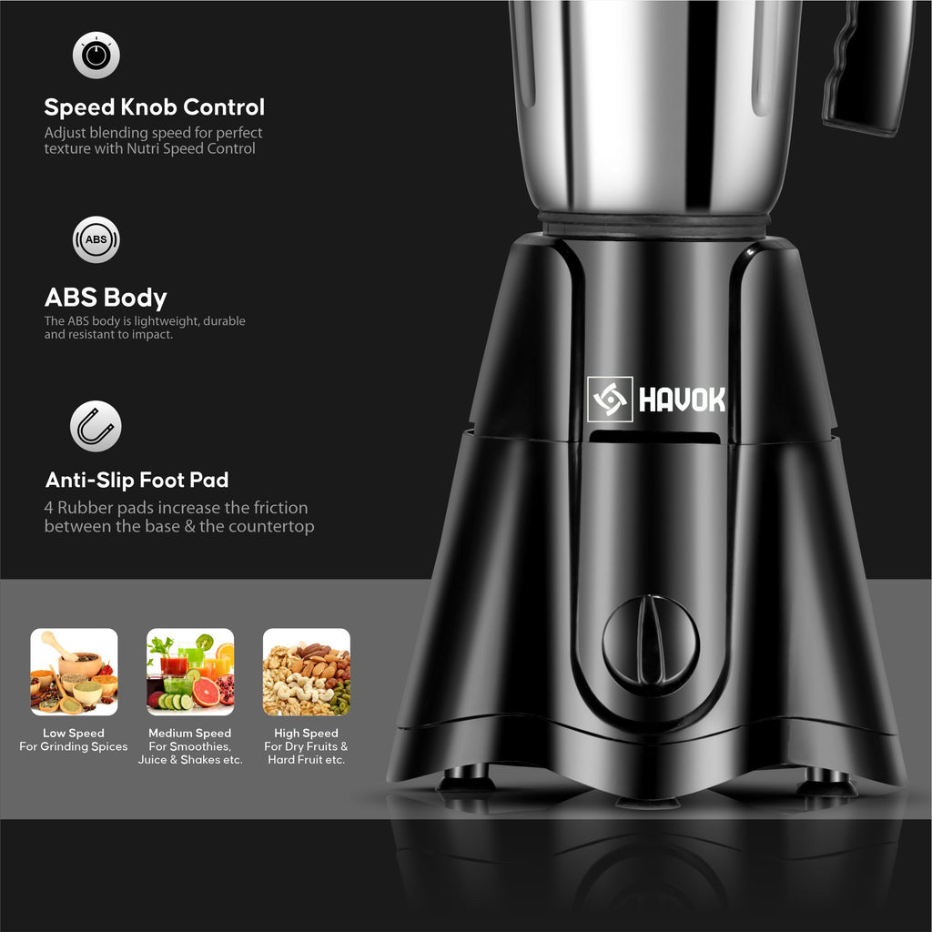 Havok Z Black Edition 750W Juicer Mixer Grinder with 4 Stainless Steel Jars | Multi-Purpose Kitchen Appliance for Grinding & Juicing